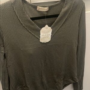 Altar'd State Green Ribbed Long Sleeve Blouse